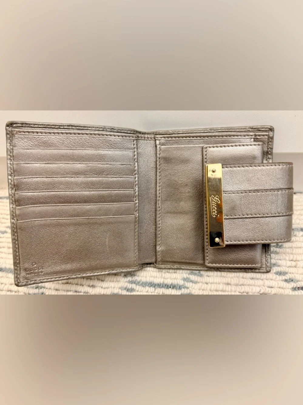 GUCCI Metallic Grey Signature GuccissimaGG Monogram Leather Bifold French Wallet - Picture 11 of 16